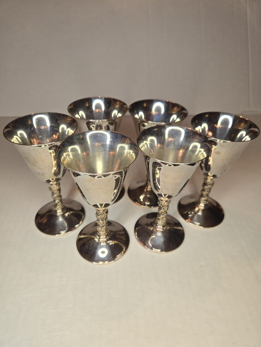 Vtg Eusibio Valero Wine Goblets silverplated brass made in Spain